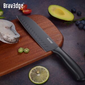 Bravedge Kitchen Knives, 8'' Chef Knife and 7'' Santoku Knife, 2-Piece Professional Chef Knife Set with High Carbon Stainless Steel Blade and Ergonomic Handle, Knives Set for Kitchen with Gift Box