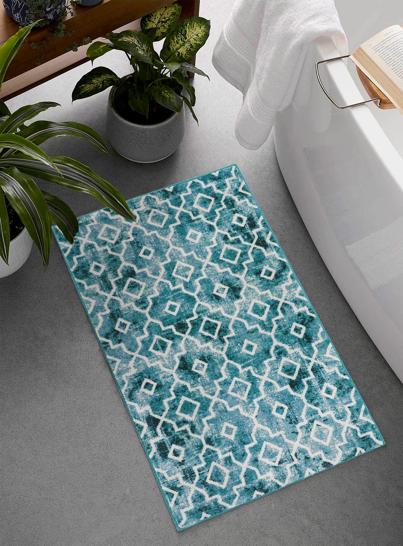 Wonnitar Moroccan Washable Area Rug - Small 2x3 Teal Distressed Entryway Rug Doormat Modern Geometric Non-Slip Throw Rug Faux Wool Floor Carpet for Bathroom Laundry Indoor Office (Teal,2'x3')