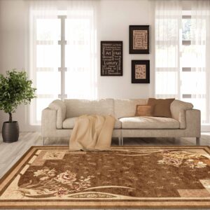 superior indoor area rug, jute backing, modern plush rugs for entryway, living room, kitchen floors, bedroom, hallway, farmhouse floral rugs, ruban collection, 4' x 6', beige brown