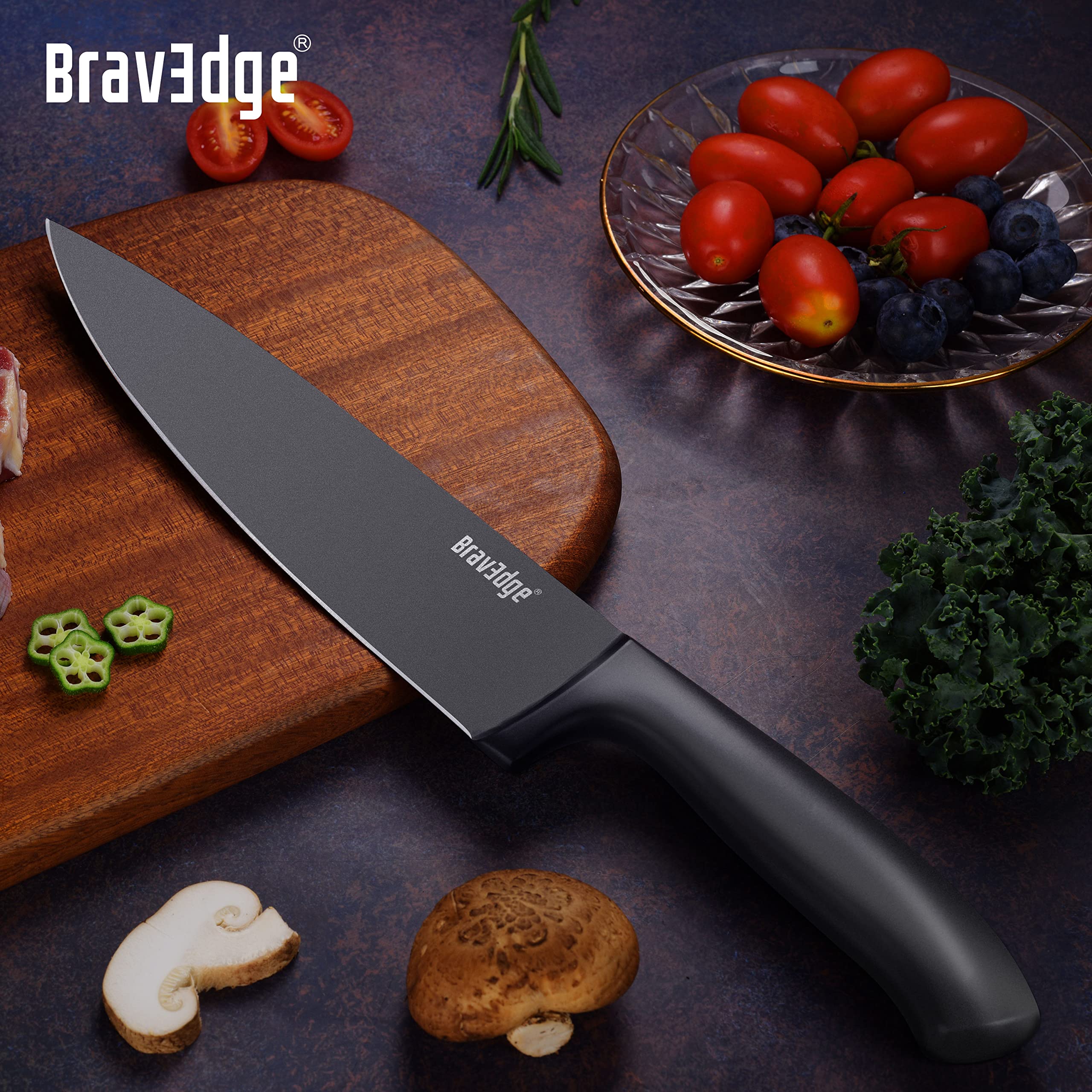 Bravedge Kitchen Knives, 8'' Chef Knife and 7'' Santoku Knife, 2-Piece Professional Chef Knife Set with High Carbon Stainless Steel Blade and Ergonomic Handle, Knives Set for Kitchen with Gift Box