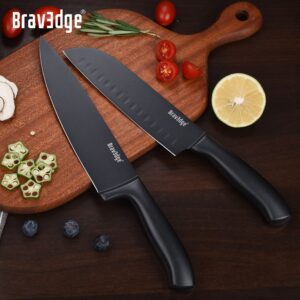 Bravedge Kitchen Knives, 8'' Chef Knife and 7'' Santoku Knife, 2-Piece Professional Chef Knife Set with High Carbon Stainless Steel Blade and Ergonomic Handle, Knives Set for Kitchen with Gift Box