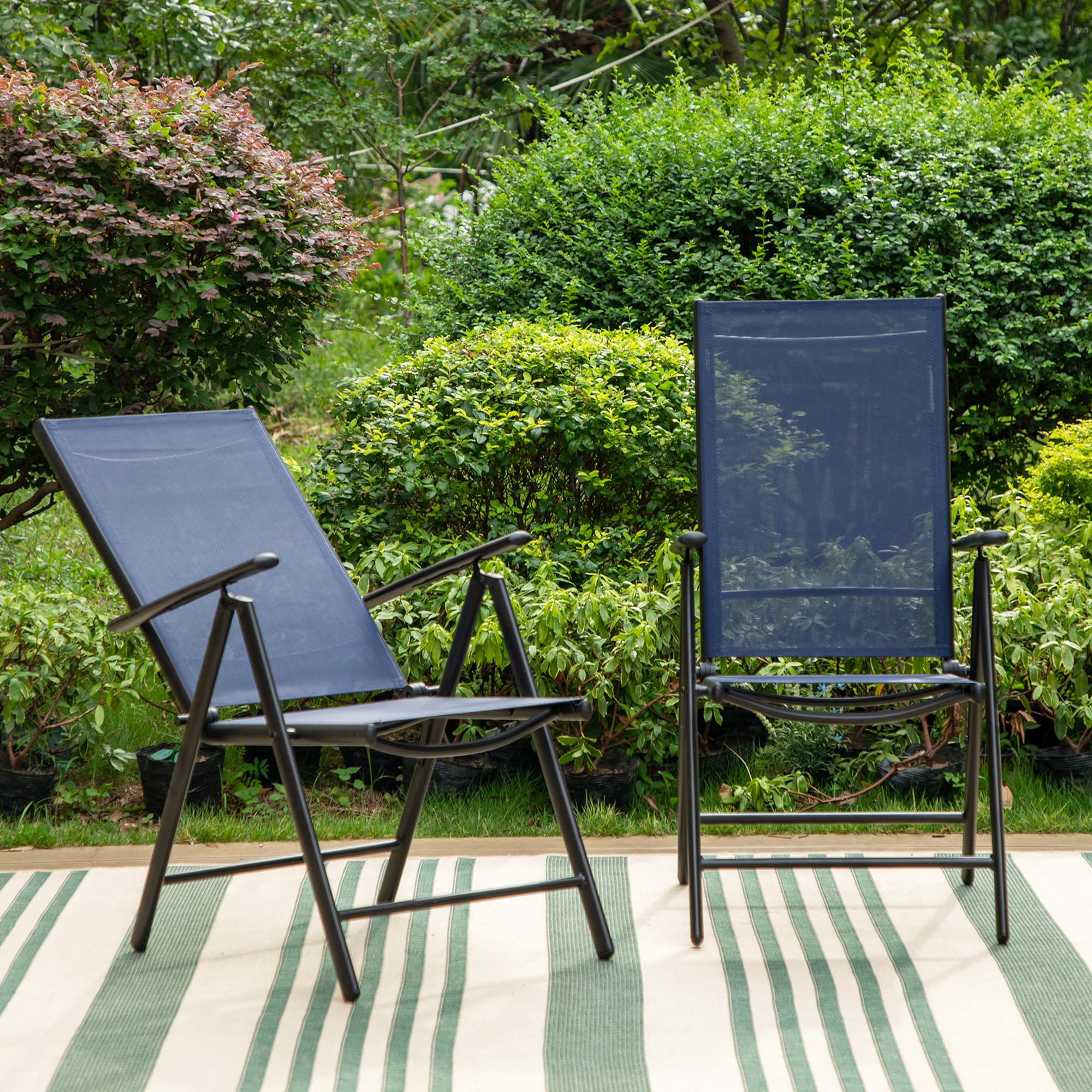 Sophia & William Patio Sling Dining Chairs Set of 2 Foldable and Portable, Outdoor High Back Folding Textilinene Chairs 7 Levels Adjustable for Porch Poolside Balcony Backyard, Navy Blue