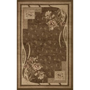 Superior Indoor Area Rug, Jute Backing, Modern Plush Rugs for Entryway, Living Room, Kitchen Floors, Bedroom, Hallway, Farmhouse Floral Rugs, Ruban Collection, 4' x 6', Beige Brown