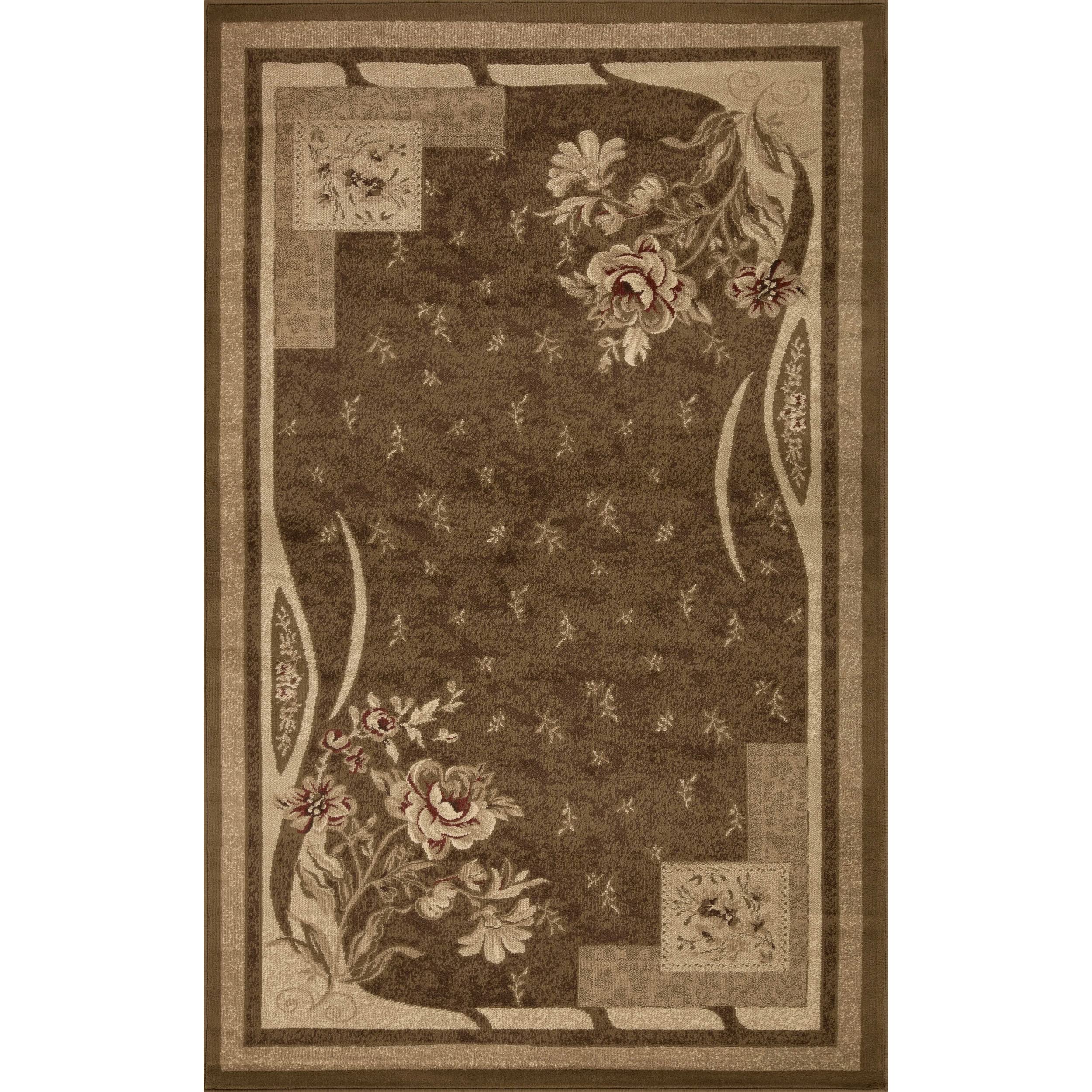 Superior Indoor Area Rug, Jute Backing, Modern Plush Rugs for Entryway, Living Room, Kitchen Floors, Bedroom, Hallway, Farmhouse Floral Rugs, Ruban Collection, 4' x 6', Beige Brown