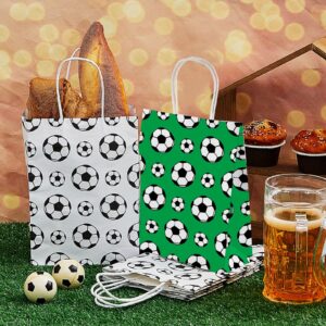 24 Pieces Soccer Party Favor Bags Soccer Goody Treat Candy Bags Soccer Goodie Bags Soccer Snack Bags Paper Soccer Gift Bags with Handles for Kids Soccer Birthday Party Supplies Decorations, 2 Styles