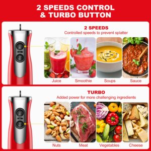 Galanz 4-in-1 Retro Immersion Hand Blender & Food Chopper with Whisk, 2 Speeds, Blending Beaker Included, Stainless Steel, 260W, Red