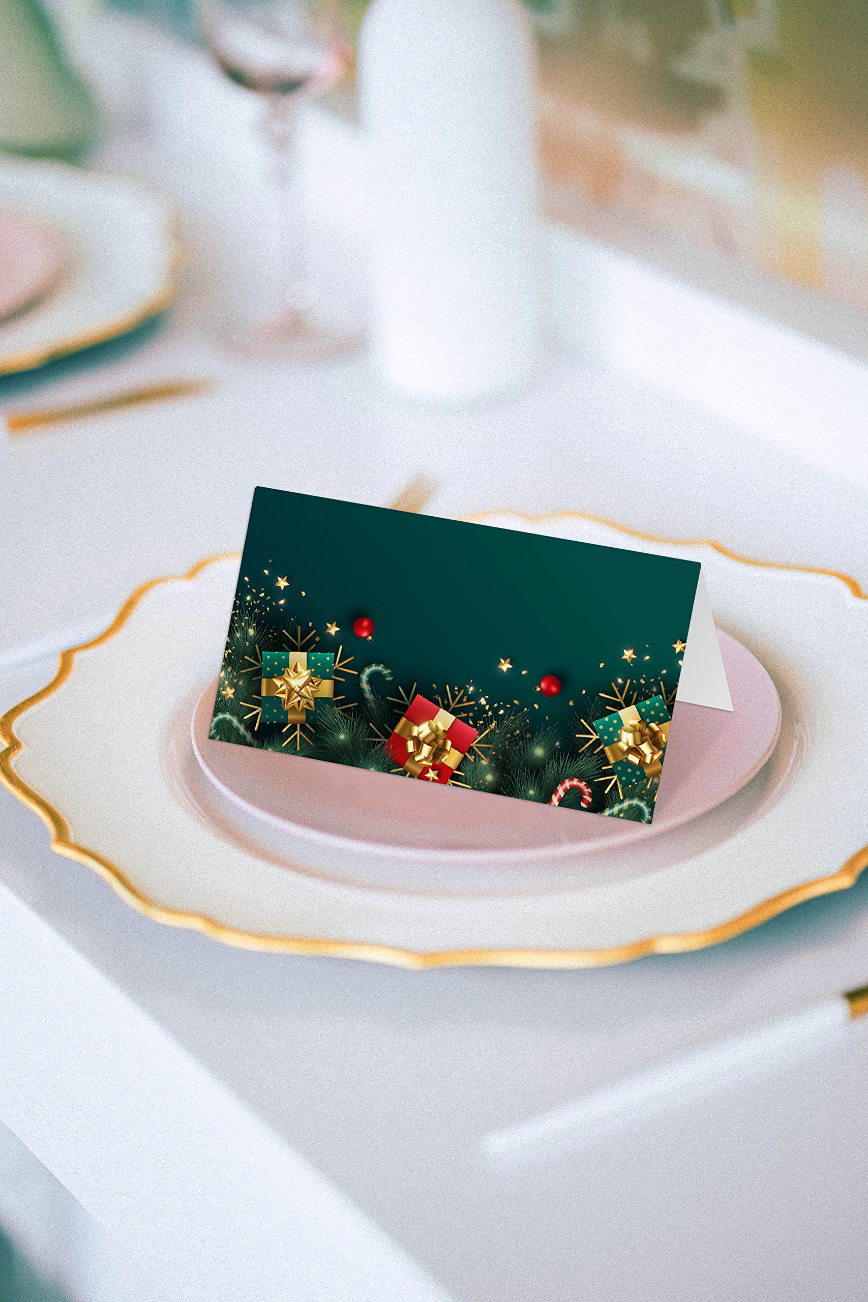 Place Cards for Christmas Party, Editable Name Place Cards, Seating Place Cards for Tables, Tent Style Cards for Wedding, Dinner Party or Any Occasion, Easy Folding, Pack of 25 Escort Cards(A07)