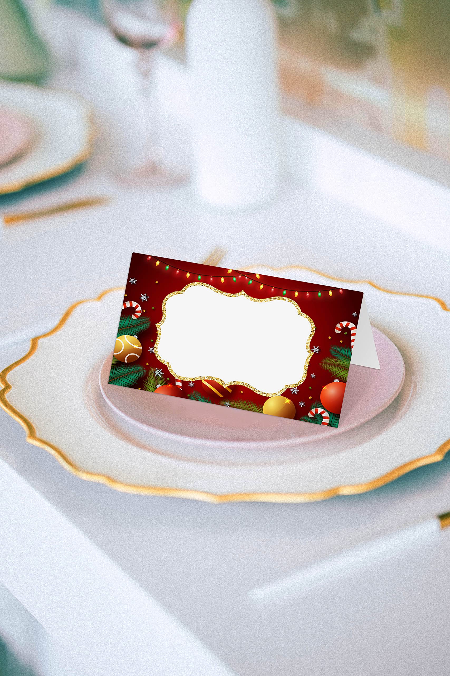 Place Cards for Christmas Party, Editable Name Place Cards, Seating Place Cards for Tables, Tent Style Cards for Wedding, Dinner Party or Any Occasion, Easy Folding, Pack of 25 Escort Cards(A11)