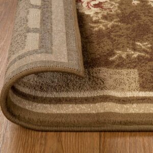 Superior Indoor Area Rug, Jute Backing, Modern Plush Rugs for Entryway, Living Room, Kitchen Floors, Bedroom, Hallway, Farmhouse Floral Rugs, Ruban Collection, 4' x 6', Beige Brown