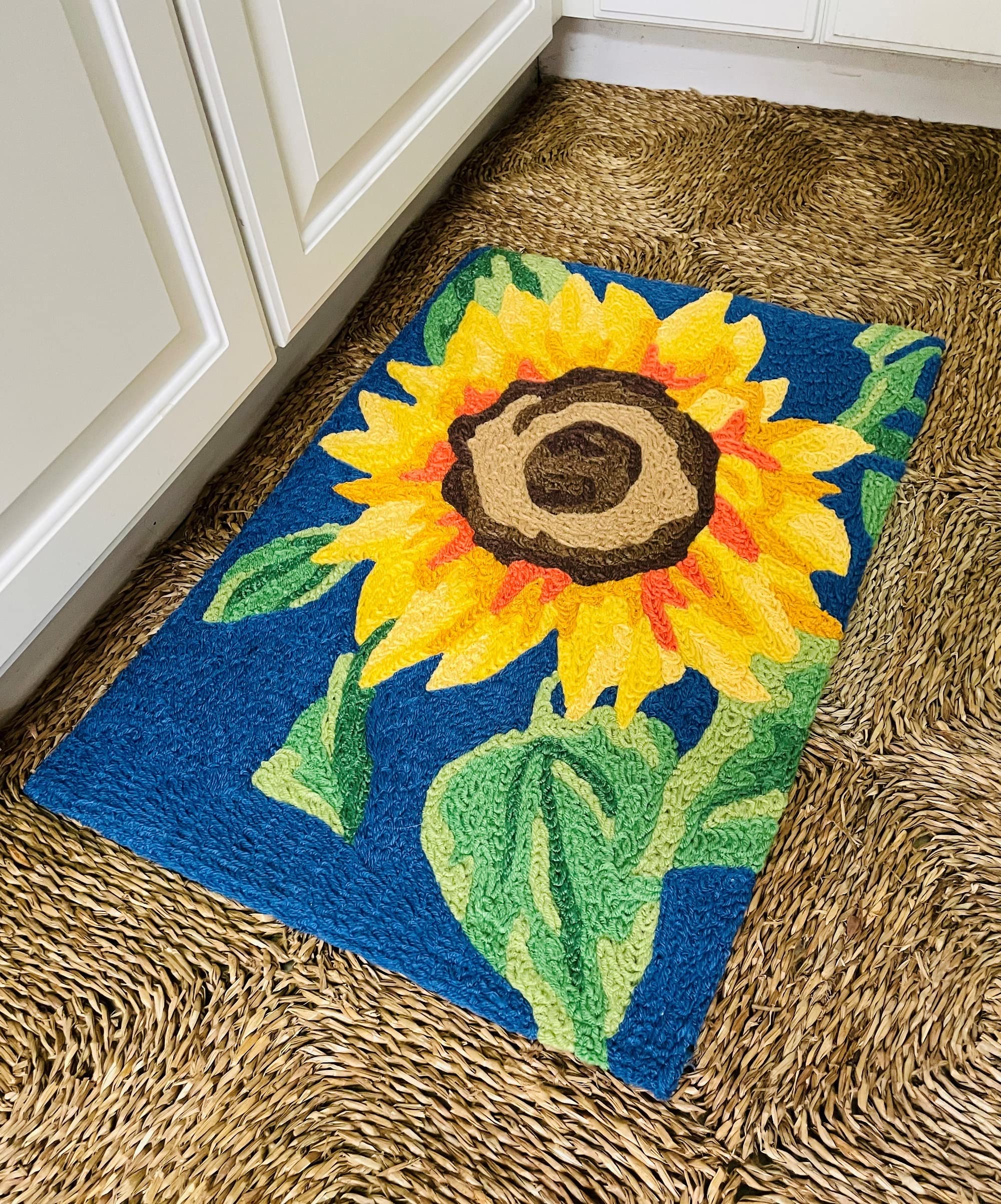 Bold Sunflower Jellybean Accent Rug with Flower Floral Rug 20"x30" Doormat