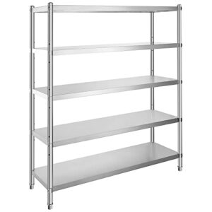 VEVOR Storage Shelf, 5-Tier Storage Shelving Unit, Stainless Steel Garage Shelf, 70.9 x 17.7 x 70.9 inch Heavy Duty Storage Shelving, 1650 Lbs Total Capacity with Adjustable Height