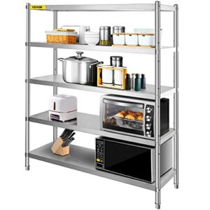 vevor storage shelf, 5-tier storage shelving unit, stainless steel garage shelf, 70.9 x 17.7 x 70.9 inch heavy duty storage shelving, 1650 lbs total capacity with adjustable height