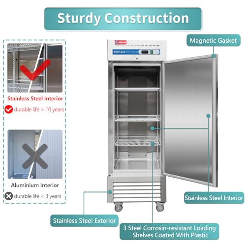 WESTLAKE 27" W Commercial Refrigerator Stainless Steel Reach in Solid Single Door Upright Fan Cooling 23 Cu.ft Cooler for Restuarant, Bar, Shop, etc