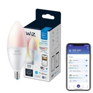 wiz 40w b12 color led smart candle-shaped bulb - pack of 1 - e26- indoor - connects to your existing wi-fi - control with voice or app + activate with motion - matter compatible