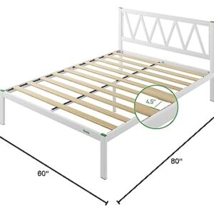 Novilla 14 Inch Queen Size Bed Frame with Headboard, Platform Bed Frame No Box Spring Needed, Metal Queen Bed Frame with Storage Space, Wooden Slats Support, Easy Assembly, White