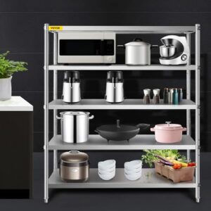 VEVOR Storage Shelf, 5-Tier Storage Shelving Unit, Stainless Steel Garage Shelf, 70.9 x 17.7 x 70.9 inch Heavy Duty Storage Shelving, 1650 Lbs Total Capacity with Adjustable Height