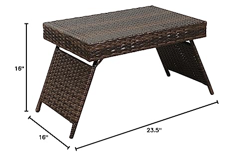 AC Pacific Portable Folding Wicker Table for Eating, Outdoor Deck Furniture with Weather-Resistant Rattan, Rectangle Foldable Patio Coffee Stand, Easy to Clean, 23 Inch Wide, Brown