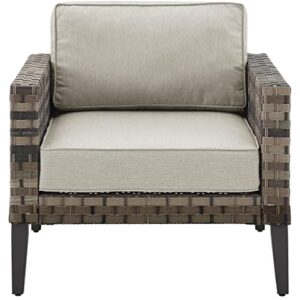 Crosley Furniture Prescott Outdoor Chair, Wicker Patio Chairs for Porch, Deck, Balcony, Backyard, Brown with Taupe Cushions