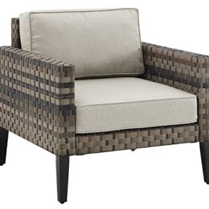 Crosley Furniture Prescott Outdoor Chair, Wicker Patio Chairs for Porch, Deck, Balcony, Backyard, Brown with Taupe Cushions