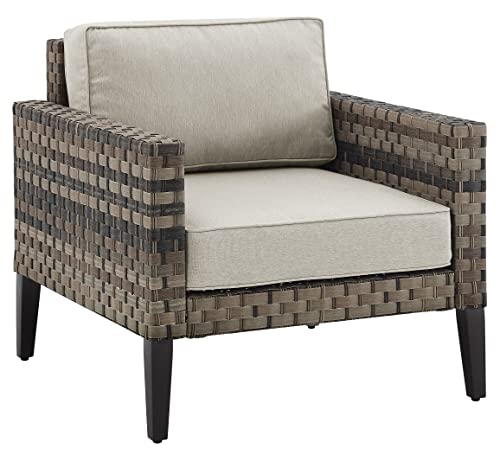 Crosley Furniture Prescott Outdoor Chair, Wicker Patio Chairs for Porch, Deck, Balcony, Backyard, Brown with Taupe Cushions