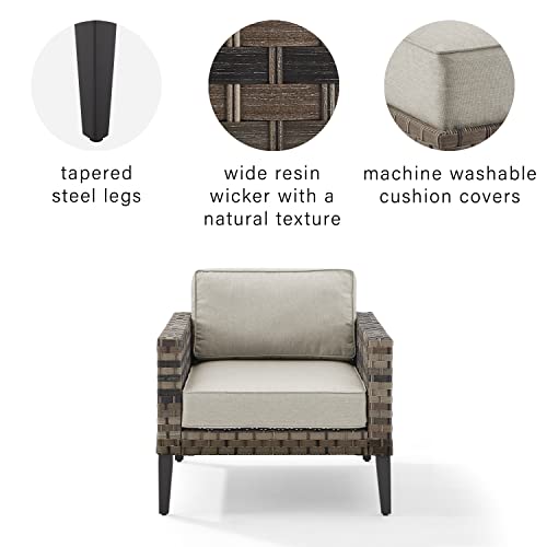 Crosley Furniture Prescott Outdoor Chair, Wicker Patio Chairs for Porch, Deck, Balcony, Backyard, Brown with Taupe Cushions