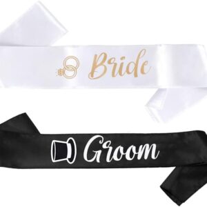 Bride & Groom Sash Set - Bride to Be Sash Groom to Be Sash Engagement Party Favors, Bachelor Bachelorette Party Supplies Bridal Shower Sash Set Decorations Just Married Gift Engaged Decor Accessories