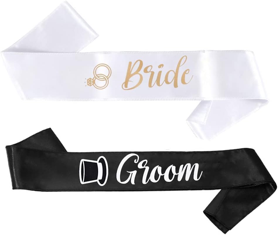 Bride & Groom Sash Set - Bride to Be Sash Groom to Be Sash Engagement Party Favors, Bachelor Bachelorette Party Supplies Bridal Shower Sash Set Decorations Just Married Gift Engaged Decor Accessories