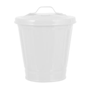 balacoo Mini Desktop Trash Can with Lid - Small Iron Countertop Wastebasket, Small Garbage Can for Bedroom Living Room Dressing Table Desktop (White)