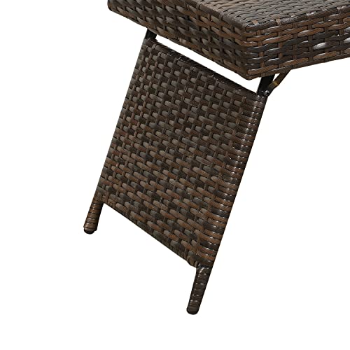 AC Pacific Portable Folding Wicker Table for Eating, Outdoor Deck Furniture with Weather-Resistant Rattan, Rectangle Foldable Patio Coffee Stand, Easy to Clean, 23 Inch Wide, Brown