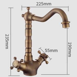 Bathtub Antique Copper Kitchen Tap Brass Lavatory Faucet Kitchen Sink Brushed Tap Washroom Gentle Vintage Faucet for Hot and Cold Water Kitchen Mixer Tap Dual- Lever Sw