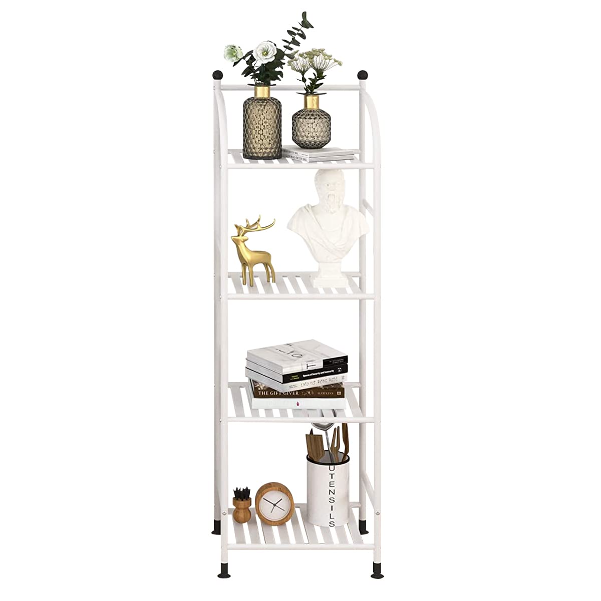 Isyunen 4 Tier Bathroom Storage Open Shelf Unit,Storage Shelf Rack,Free-Standing Metal Corner Rack Shelving for Bathroom,Kitchen, Living Room, Hallway,Display Bath Essentials, Planters, Books