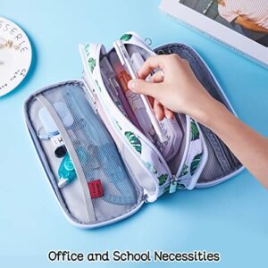 LParkin Tree Leaves Cute Pencil Case Super Large Capacity 3 Compartments Canvas Pen Bag Pouch Stationary Case Makeup Cosmetic Bag