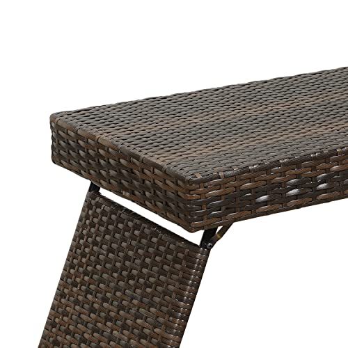 AC Pacific Portable Folding Wicker Table for Eating, Outdoor Deck Furniture with Weather-Resistant Rattan, Rectangle Foldable Patio Coffee Stand, Easy to Clean, 23 Inch Wide, Brown