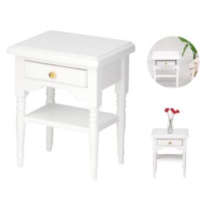 Aoutecen White Nightstand Model, Night Stand Cabinet Model Fashionable Appearance Non to toxic with Drawer for Doll's Bedroom