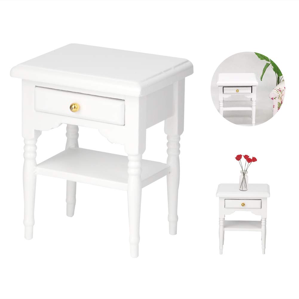 Aoutecen White Nightstand Model, Night Stand Cabinet Model Fashionable Appearance Non to toxic with Drawer for Doll's Bedroom