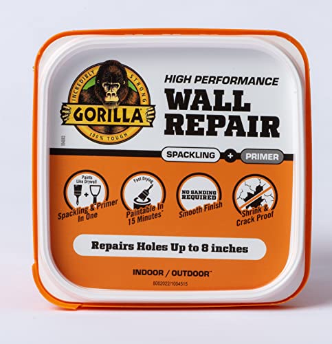 Gorilla Heavy Duty Wall Repair Spackling + Primer, 16 Ounce Tub,White