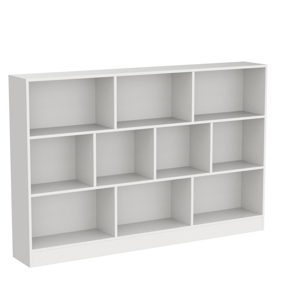 ECACAD Bookcase, Wood Bookshelf with 3 Tier Open Shelves, 10-Cube Storage Organizer Display Shelf for Living Room, Home Office, White (55.1”L x 9.4”W x 40.9”H)