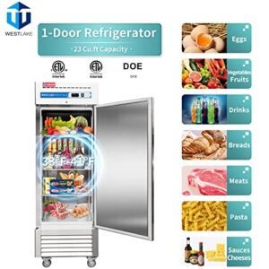 WESTLAKE 27" W Commercial Refrigerator Stainless Steel Reach in Solid Single Door Upright Fan Cooling 23 Cu.ft Cooler for Restuarant, Bar, Shop, etc