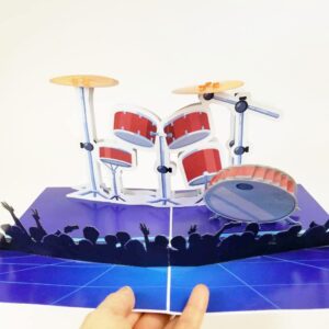 POP CARD EXPRESS Band Drum 3D Pop Up Birthday Card (Blue) - Happy Birthday Pop Up Card, Congratulations Card, Retirement - Music Teacher Gift, Musician, Student, Band Gift, Graduation