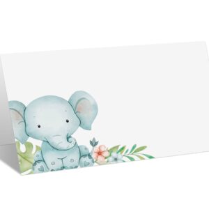 Place Cards for Blue Elephant Party, Editable Name Place Cards, Seating Place Cards for Tables, Tent Style Cards for Baby Shower, Birthday Party, Easy Folding, Pack of 25 Escort Cards(B04)