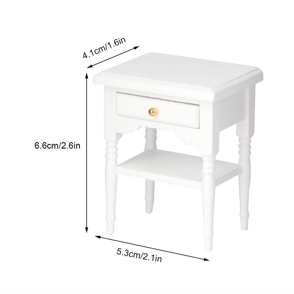 Aoutecen White Nightstand Model, Night Stand Cabinet Model Fashionable Appearance Non to toxic with Drawer for Doll's Bedroom