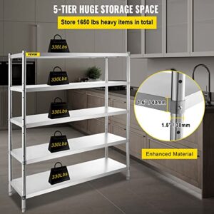 VEVOR Storage Shelf, 5-Tier Storage Shelving Unit, Stainless Steel Garage Shelf, 70.9 x 17.7 x 70.9 inch Heavy Duty Storage Shelving, 1650 Lbs Total Capacity with Adjustable Height