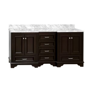 Kitchen Bath Collection Nantucket 72-inch Double Bathroom Vanity (Chocolate/Carrara): Includes Chocolate Cabinet with Authentic Italian Carrara Marble Countertop and White Ceramic Sinks