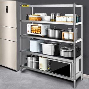 VEVOR Storage Shelf, 5-Tier Storage Shelving Unit, Stainless Steel Garage Shelf, 70.9 x 17.7 x 70.9 inch Heavy Duty Storage Shelving, 1650 Lbs Total Capacity with Adjustable Height