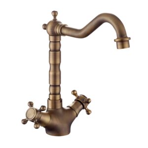 bathtub antique copper kitchen tap brass lavatory faucet kitchen sink brushed tap washroom gentle vintage faucet for hot and cold water kitchen mixer tap dual- lever sw