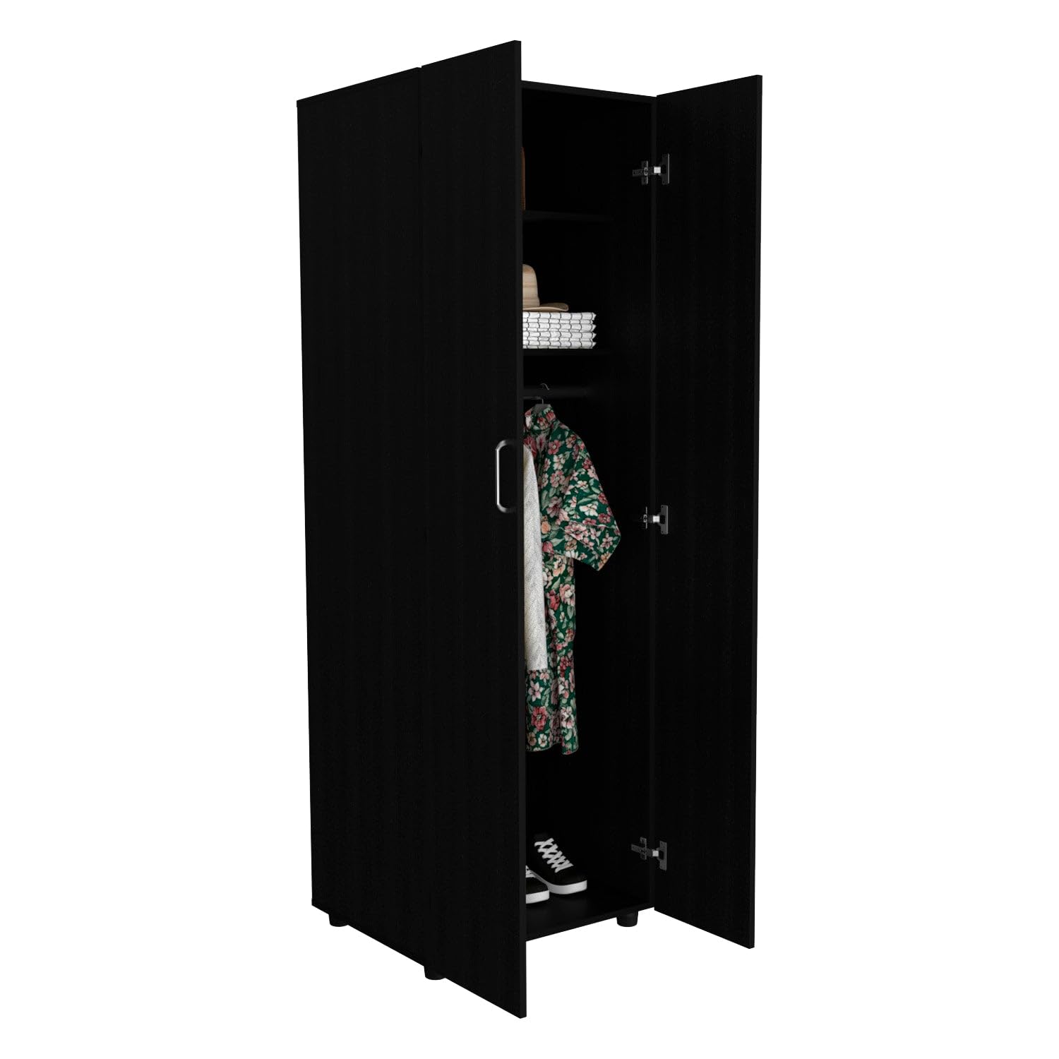 Tuhome Aurora Armoire, Two Interior Shelves, Rod, Double Door -Black