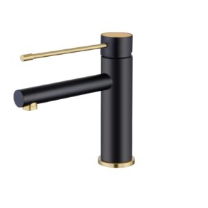 guukar bathroom basin faucet, black and gold single handle one hole stainless steel lavatory faucet, modern vanity faucet for bathroom, rv