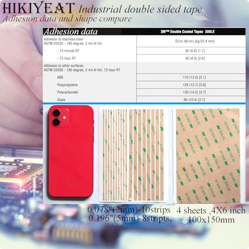 HIKIYEAT Double Sided Tape,Clear Adhesive Tape,Heavy Duty Thin Transfer Tape,Sticky,Waterproof,5 Sheet(Strips,Sheet) for Repair Cell Phone,DIY,Home,Automotive Deco