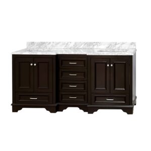 Kitchen Bath Collection Nantucket 72-inch Double Bathroom Vanity (Chocolate/Carrara): Includes Chocolate Cabinet with Authentic Italian Carrara Marble Countertop and White Ceramic Sinks