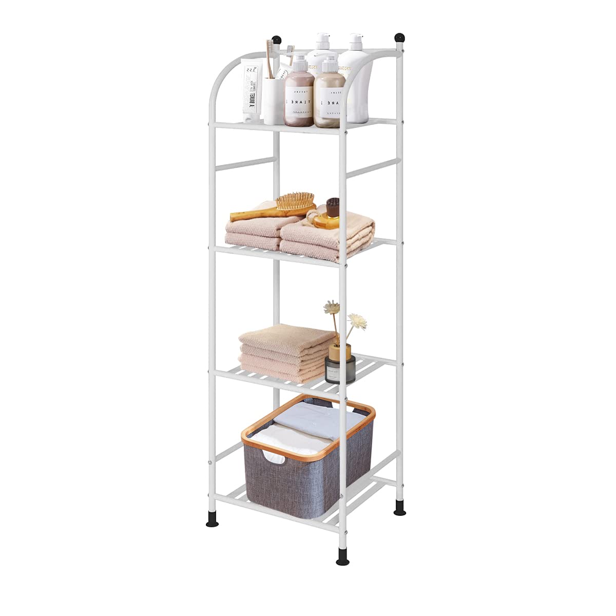 Isyunen 4 Tier Bathroom Storage Open Shelf Unit,Storage Shelf Rack,Free-Standing Metal Corner Rack Shelving for Bathroom,Kitchen, Living Room, Hallway,Display Bath Essentials, Planters, Books